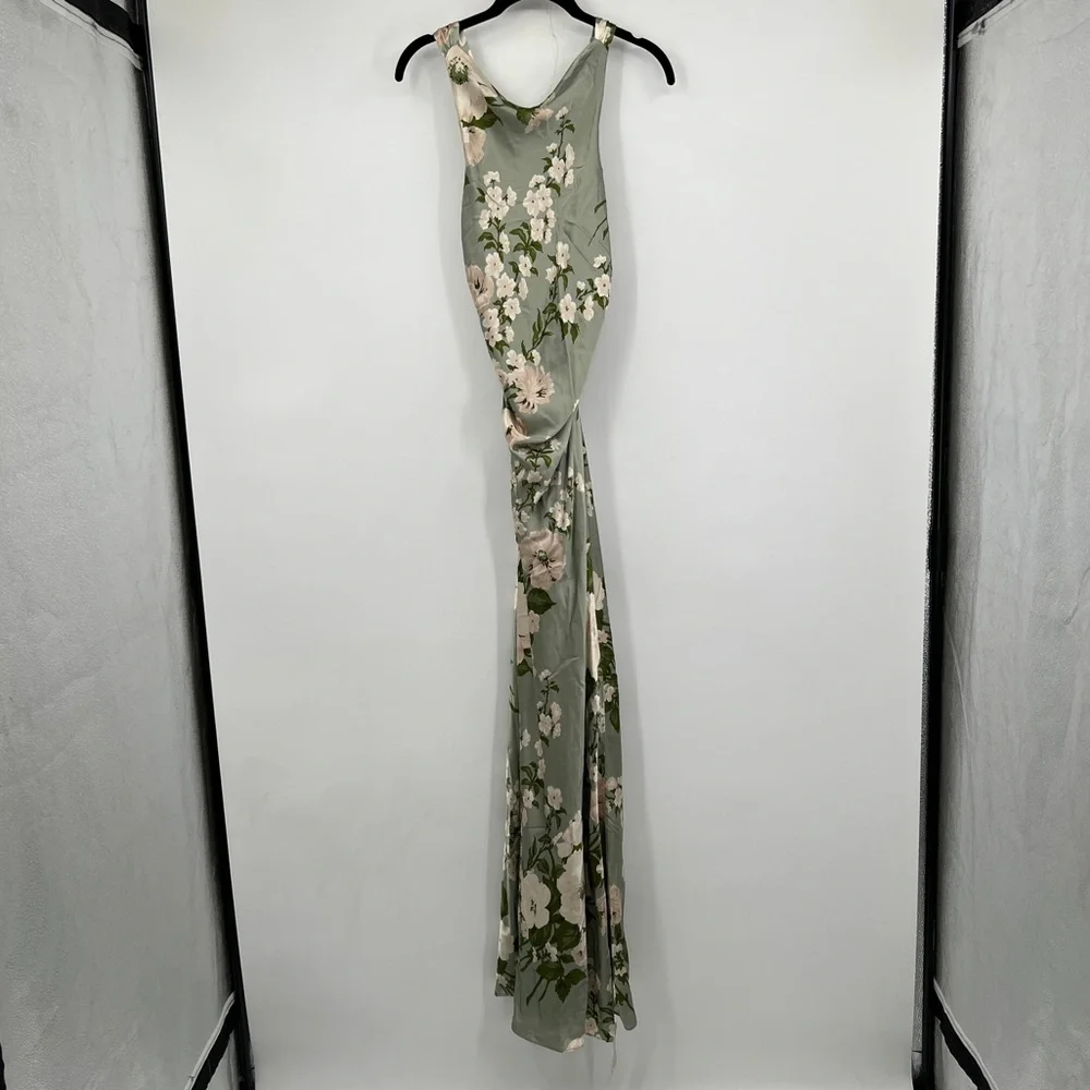 Reformation Anaiis Tarragon Floral Sage Green Maxi Dress with Blush Floral Print - Picture 2 of 6